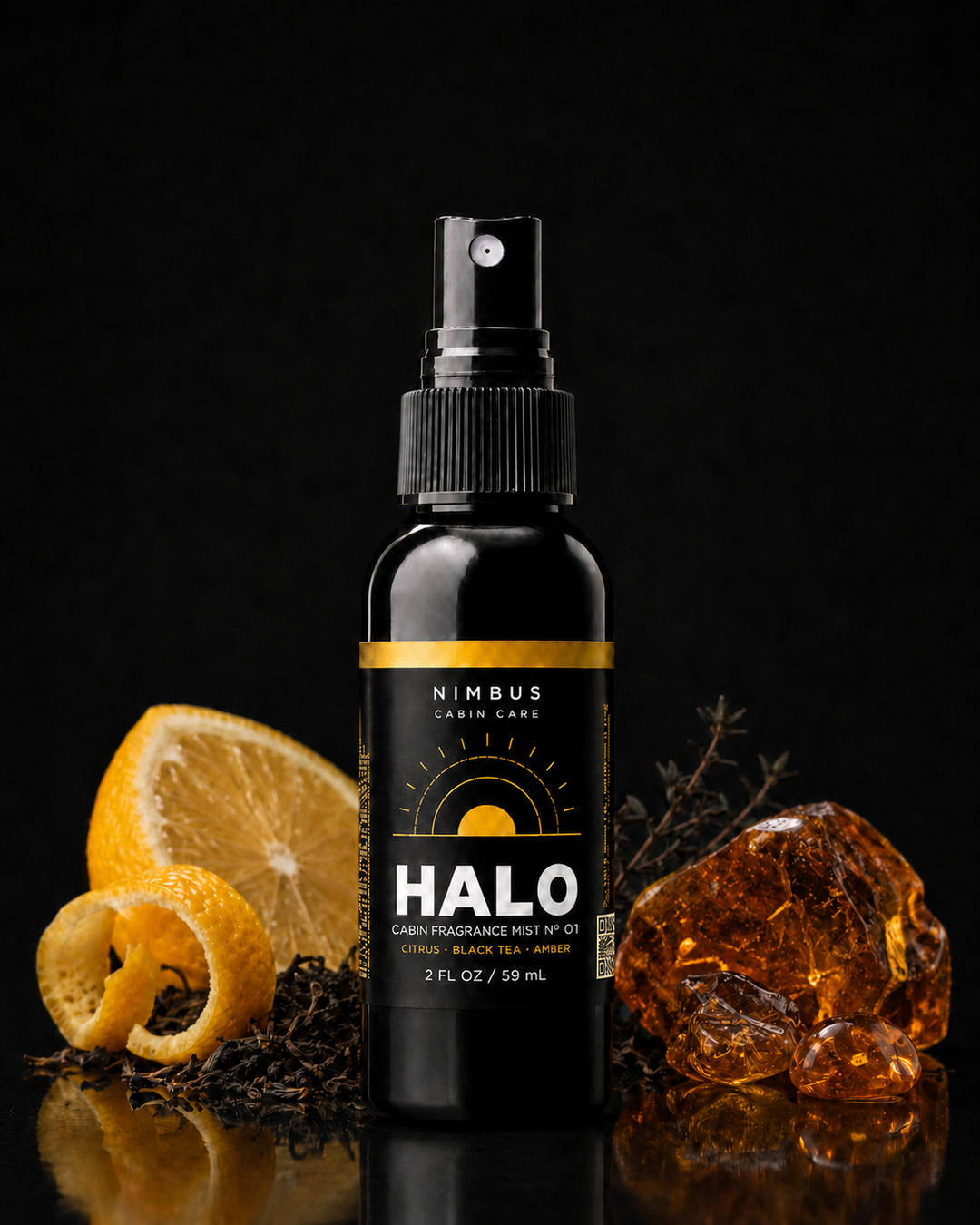 NIMBUS Halo bottle with citrus peel, black tea leaves and amber