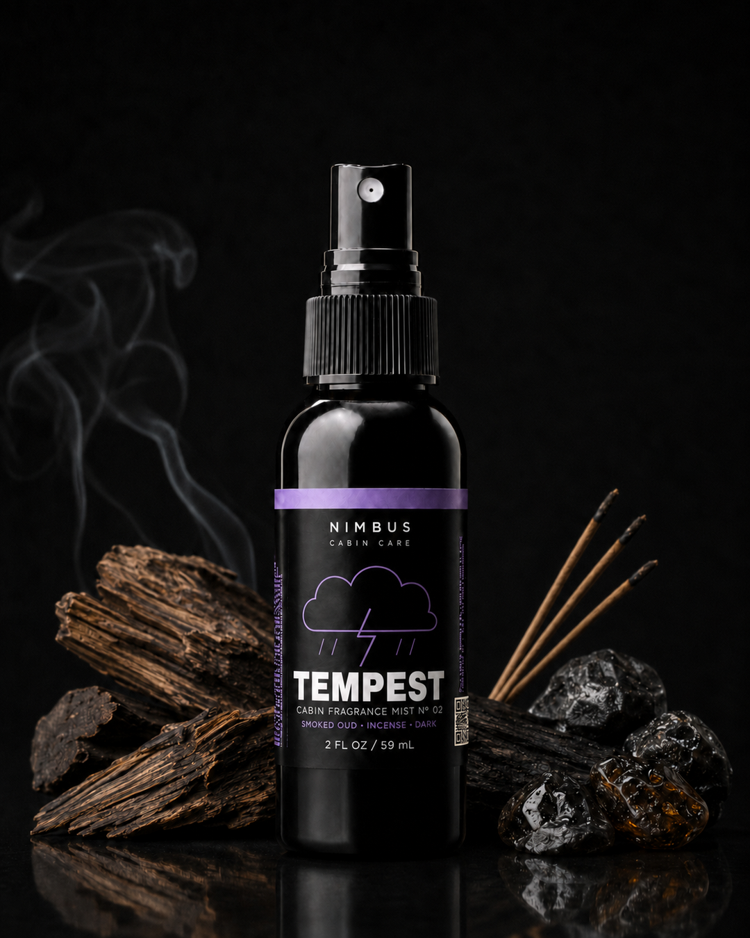 NIMBUS Tempest bottle with oud wood, smoking incense and dark stone
